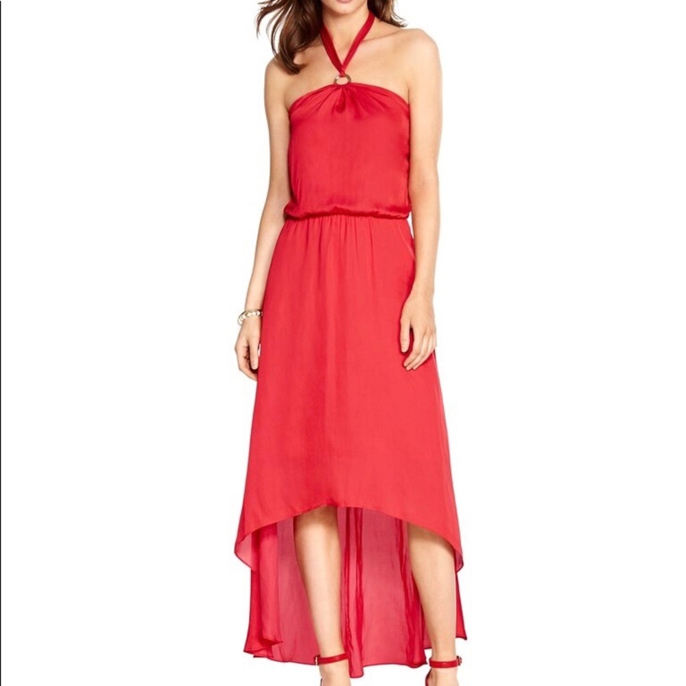 White House Black Market | Red Halter Blouson High-Low Dress | size 8
